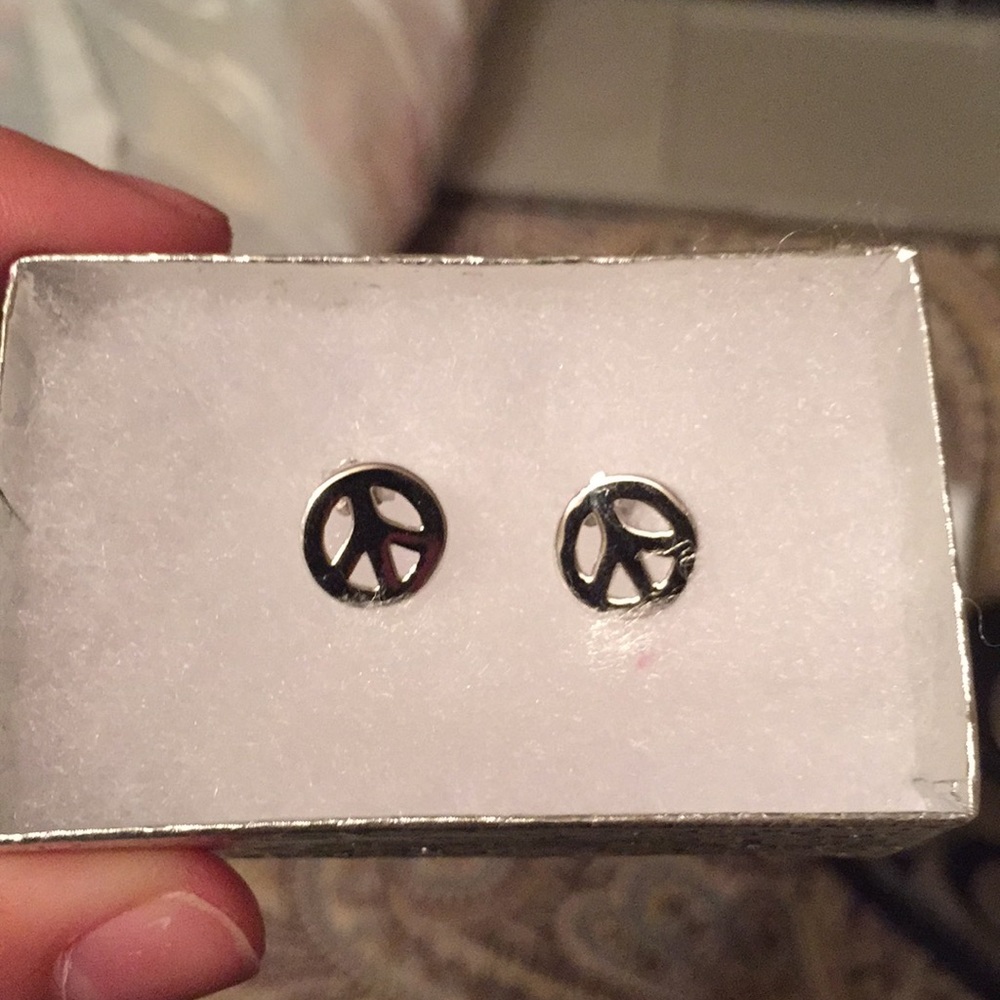 Silver peace sign stud earrings